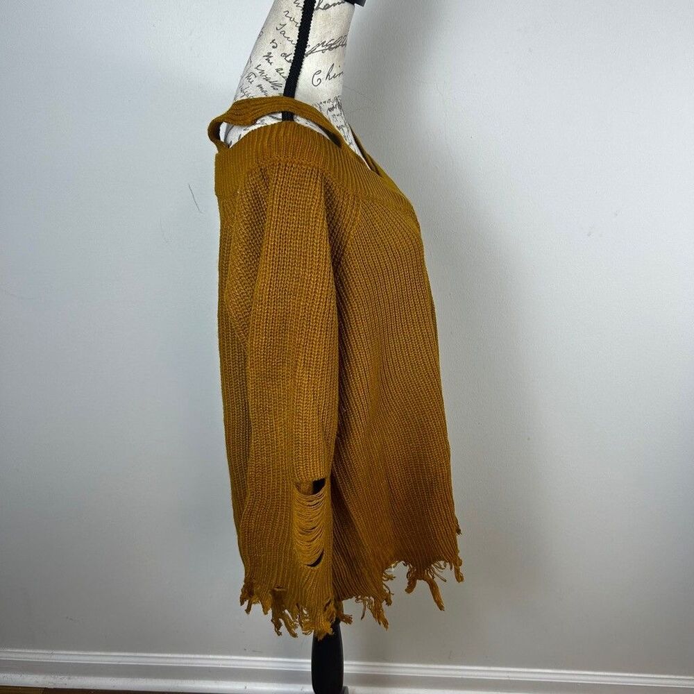 Full Circle Trends Mustard Yellow Distressed Cold Shoulder Sweater Womens 2X - Picture 6 of 10